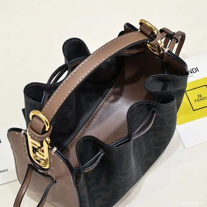 Vintage HOT Bag Bucket Brown Fendi Mini In FF Motif Fabric Pomodorino 0325